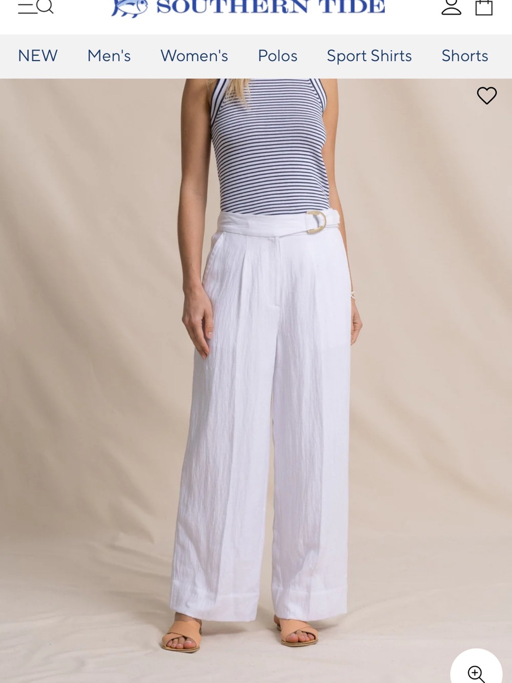 Southern Tide White Wide-Leg Linen-Blend Pants with D-Ring Belt